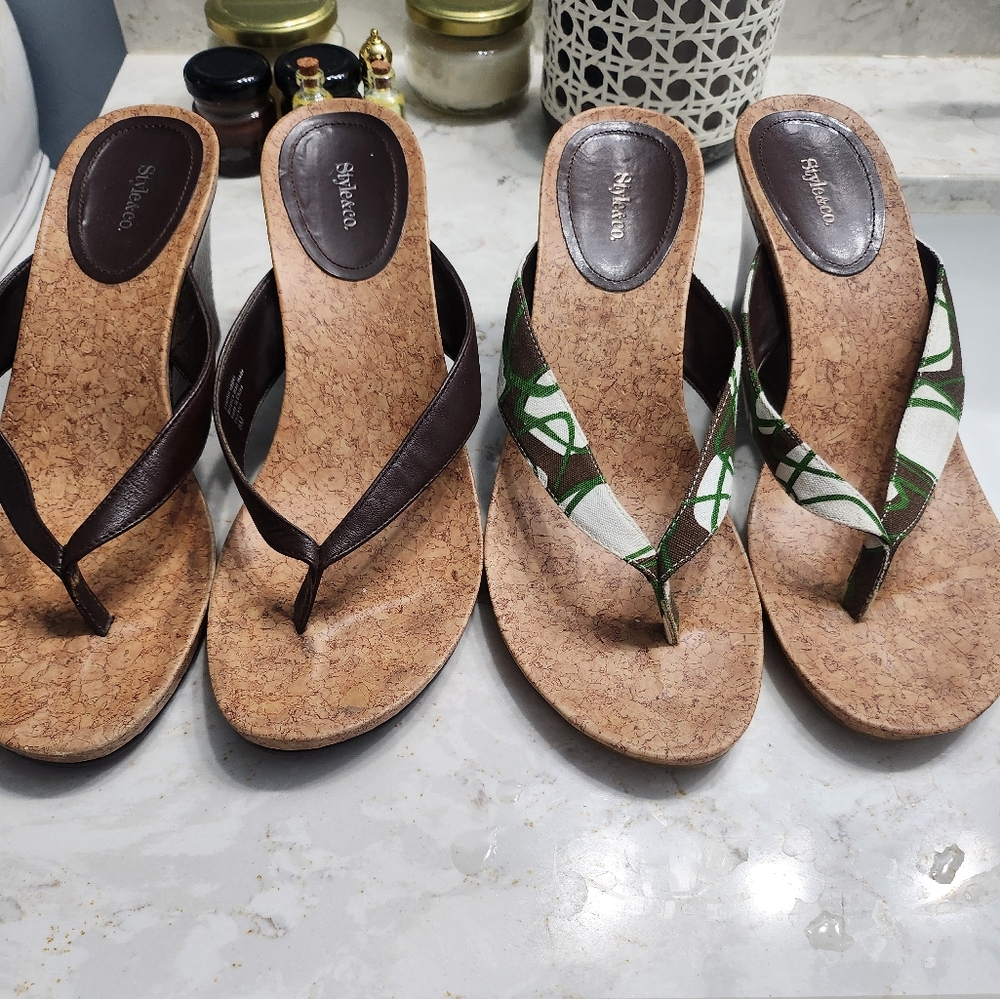 Style & Co. solid Brown and Green/brown Sandals